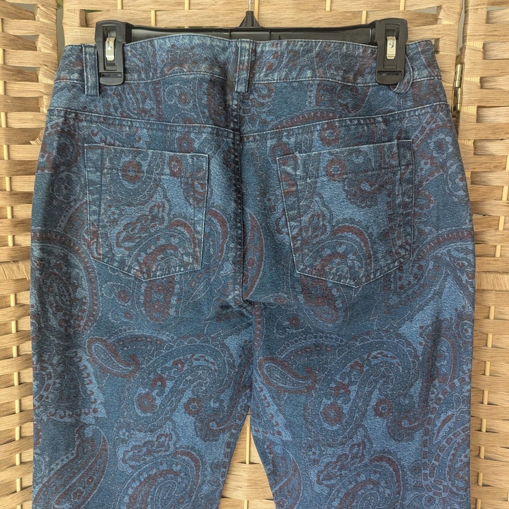 Etcetera Womens Paisley Mid Rise Jeans‎ Blue Burgundy Denim Sz 6 Boho Festival